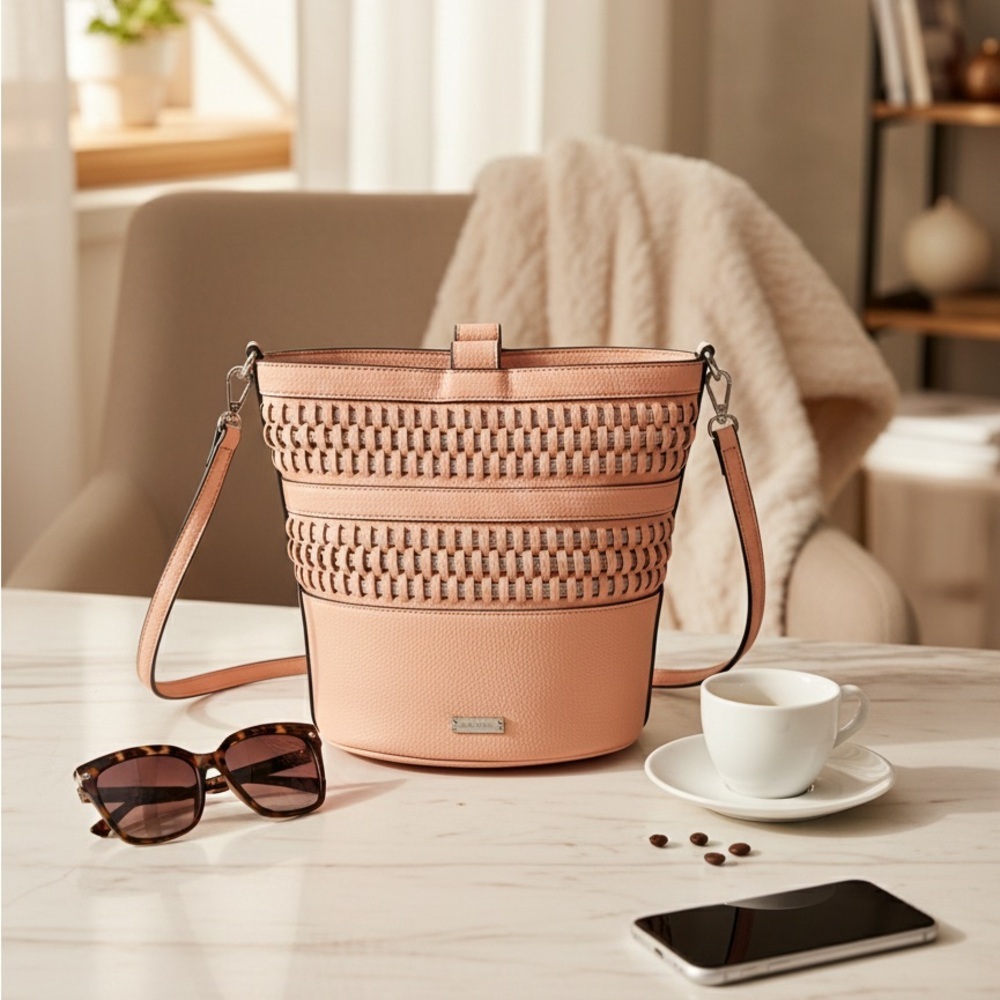 Joe’s Jeans Pink Woven Bucket Bag Crossbody EUC